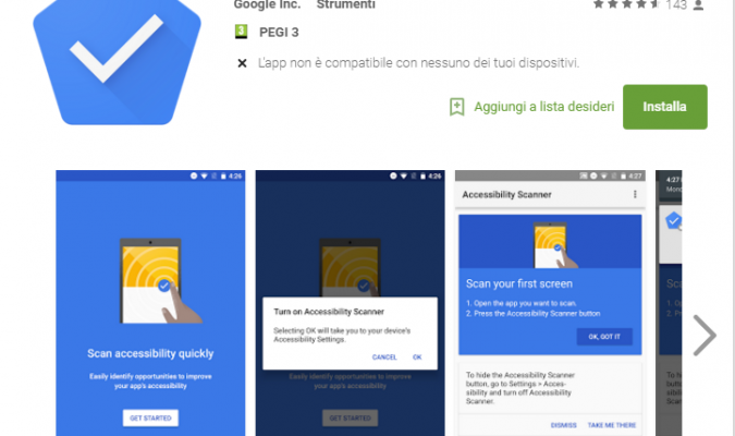 Schermata di Accessibility Scanner su Google Play