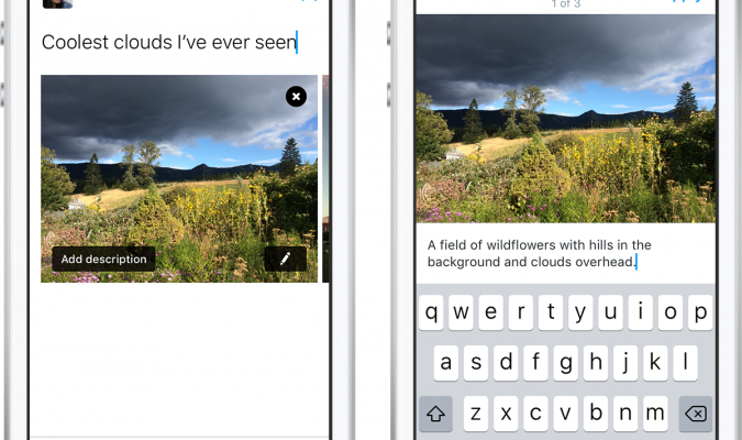 Screenshot che mostrano come aggiungere il testo alternativo in Twitter