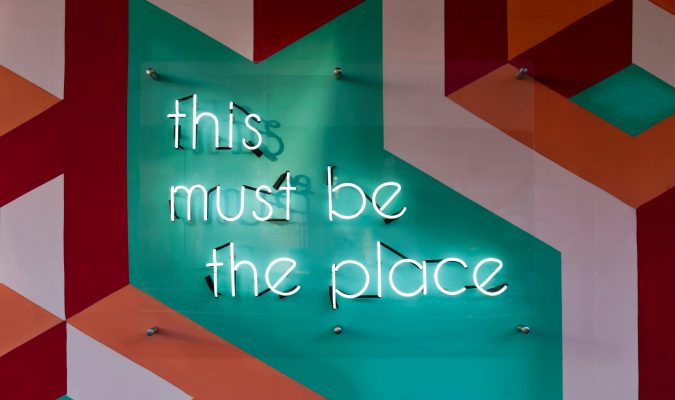 Murales with the text "this must be the place"