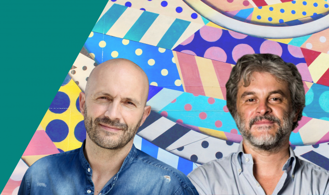 Fotografia di Giuseppe Festa e Baccalario su grafica colorata