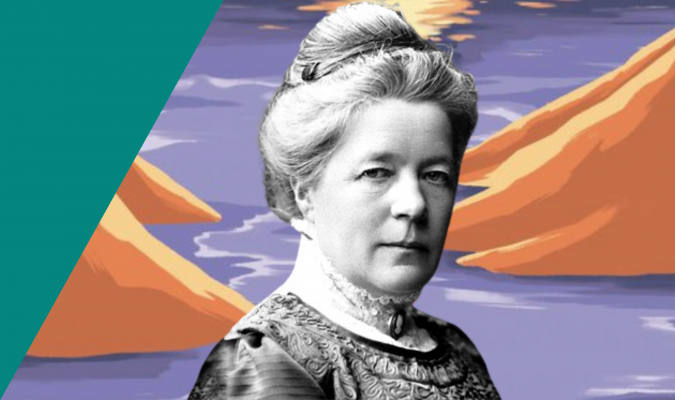 Fotografia di Selma Lagerlöf su sfondo colorato