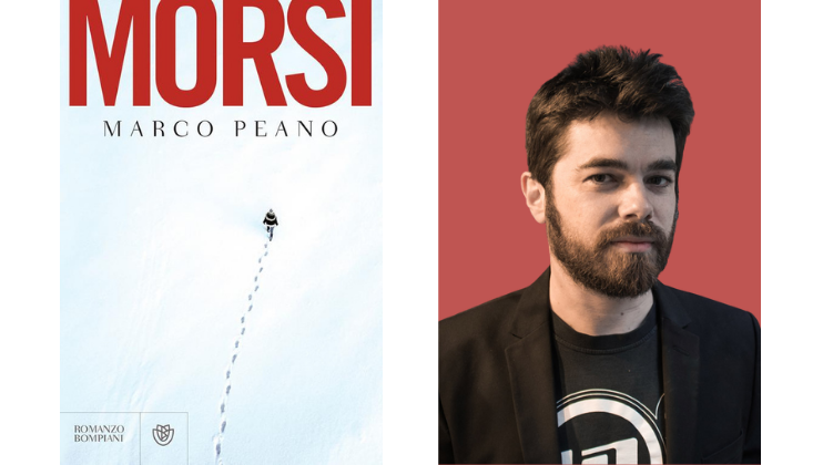Copertina del libro "Morsi" e fotografia dell'autore Peano