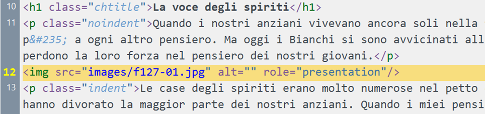 Esempio di estratto di codice html in cui un'immagine è marcata come artefatto